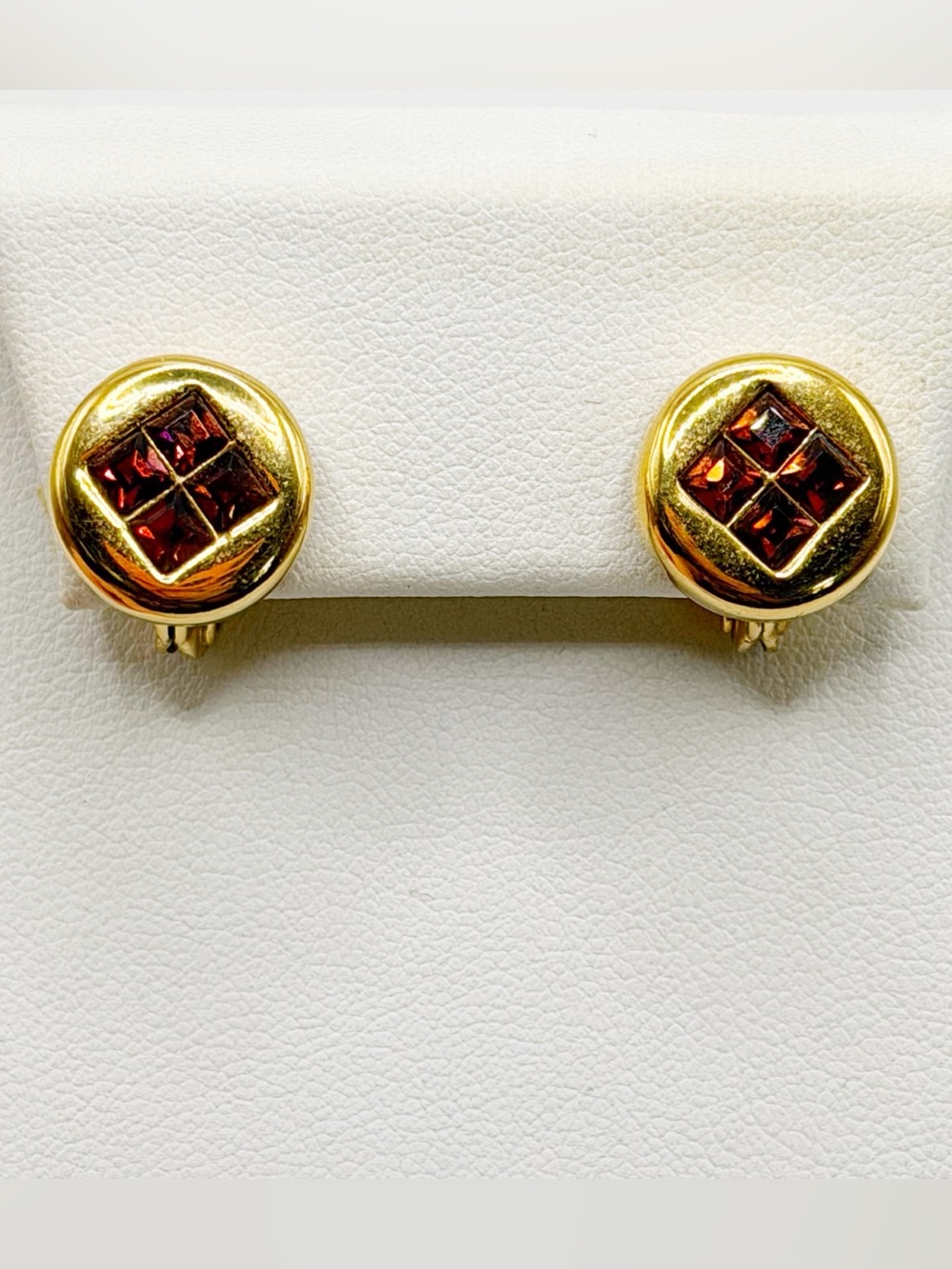 Vintage Signed Monet Faux Topaz Crystal Gold Tone Clip On Earrings